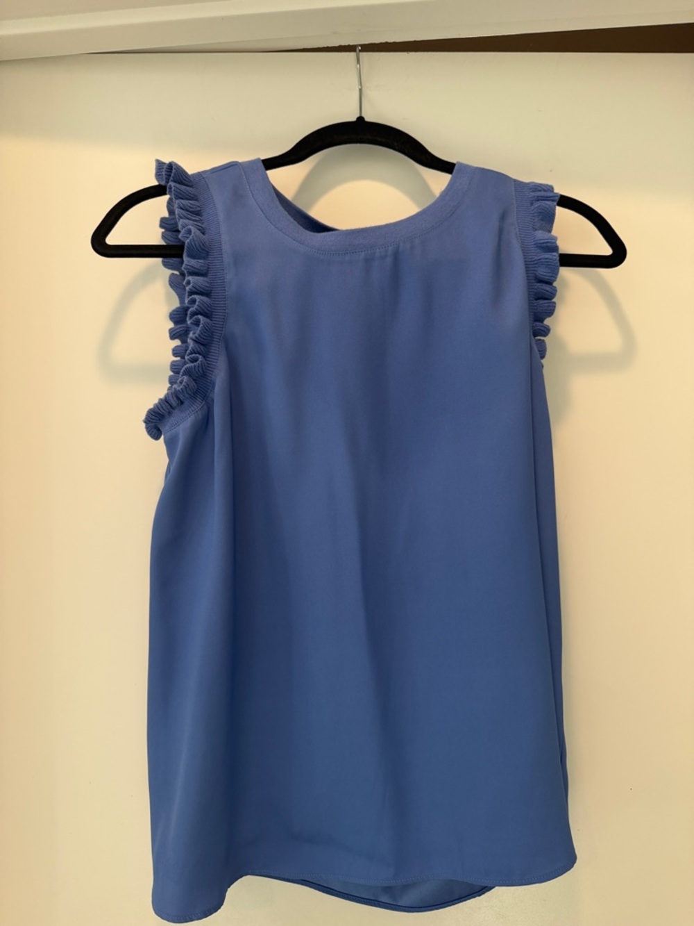 Express Sleeveless Ruffle Trim Shell Top - Blue - Picture 2 of 5